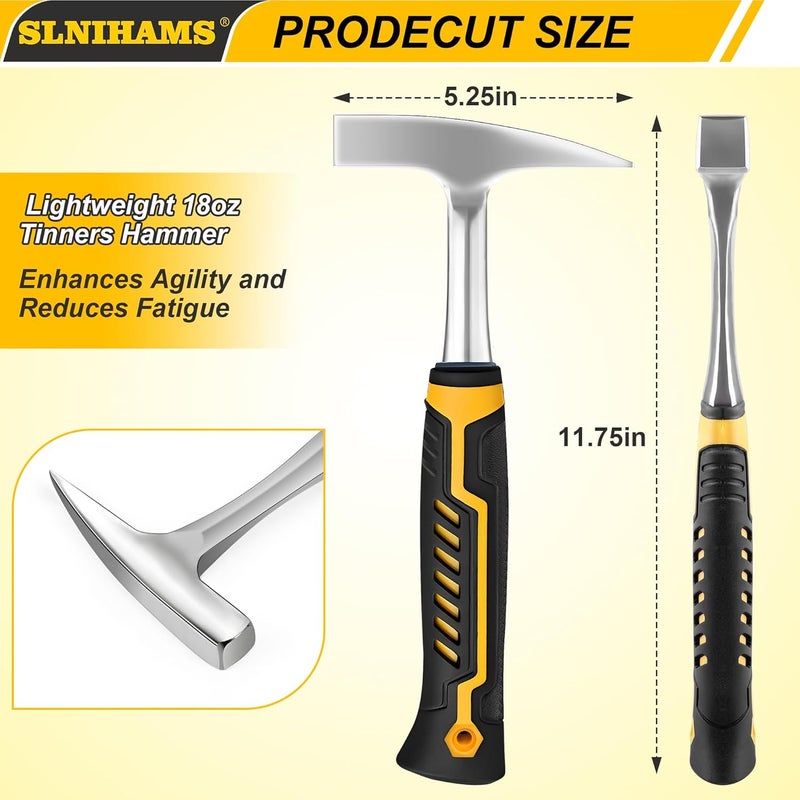SLNIHAMS Tinner's Hammer, 18oz Sheet Metal Hammer Tools, Hvac Tool Tinners Hammer with Forged Steel Construction and Shock Reduction Grip, Sheet Metal Hammers, Welding and Chipping Hammer - Image 2